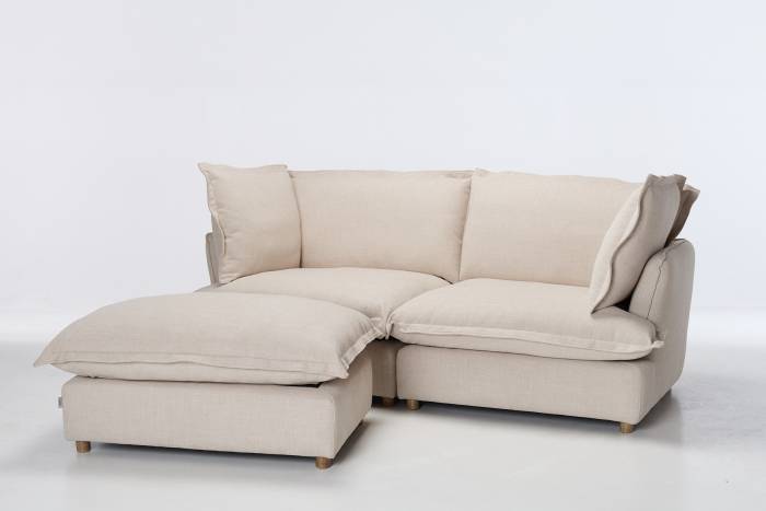 Aura Modern Footstool & 3.5 Seater Sofa - Oatmeal Premium Basket Weave Chenille