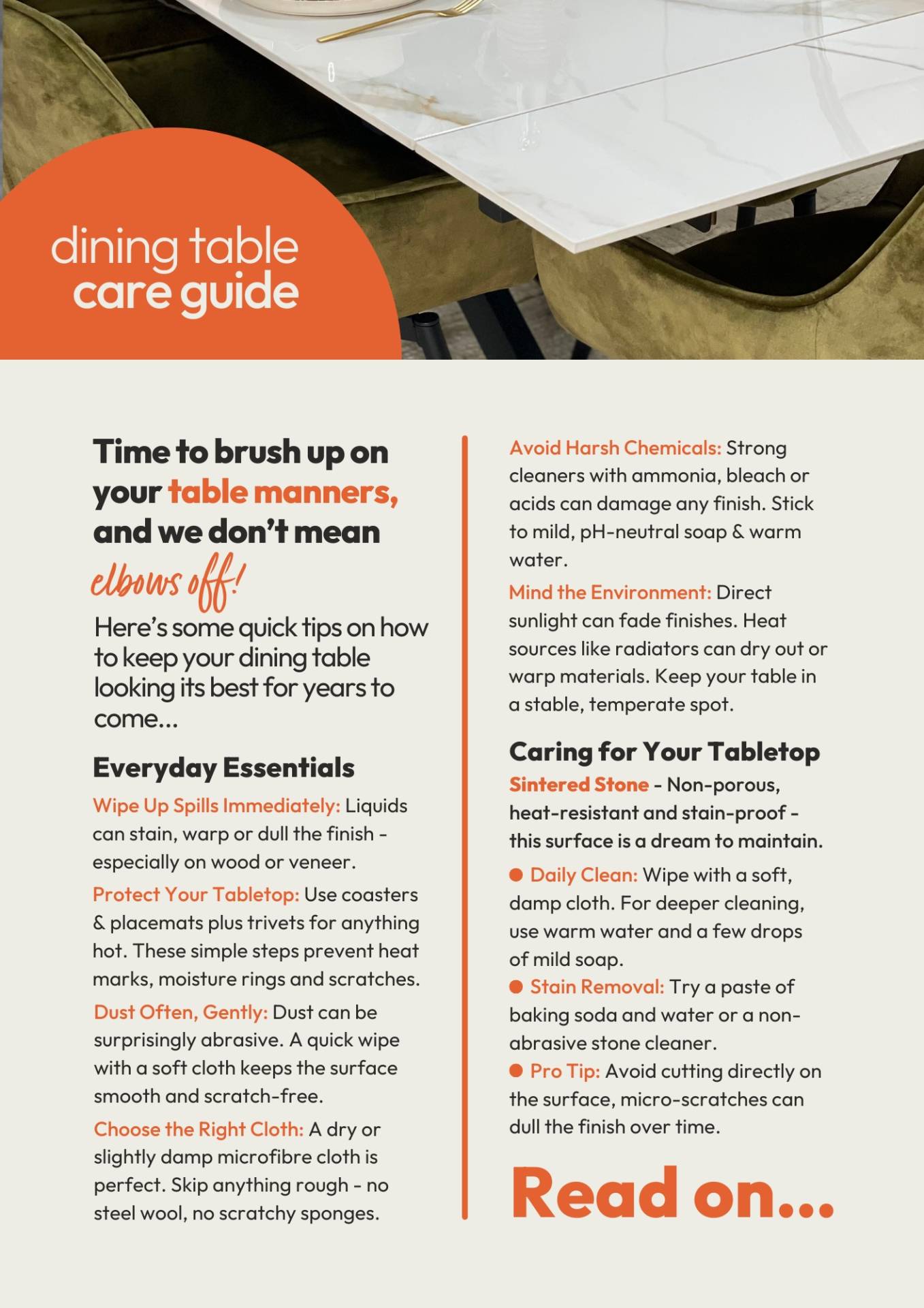 Furniture Outlet Dining Table Care Guide Cover Image