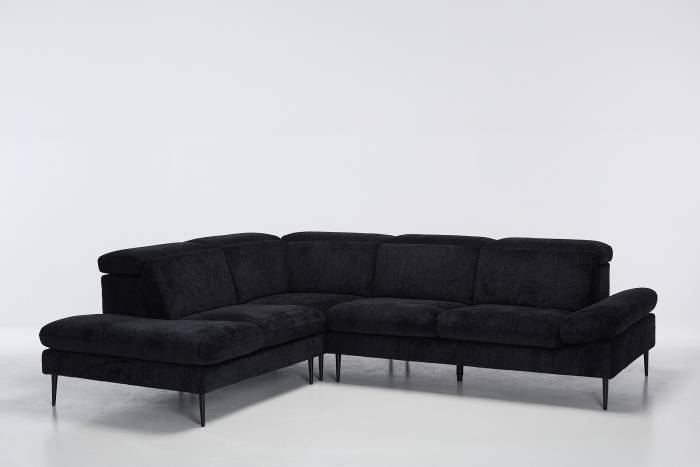 Madison Modern Left Hand Facing Chaise Corner Sofa - Black Chenille