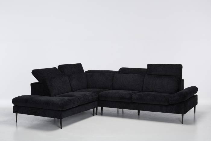 Madison Modern Left Hand Facing Chaise Corner Sofa - Black Chenille