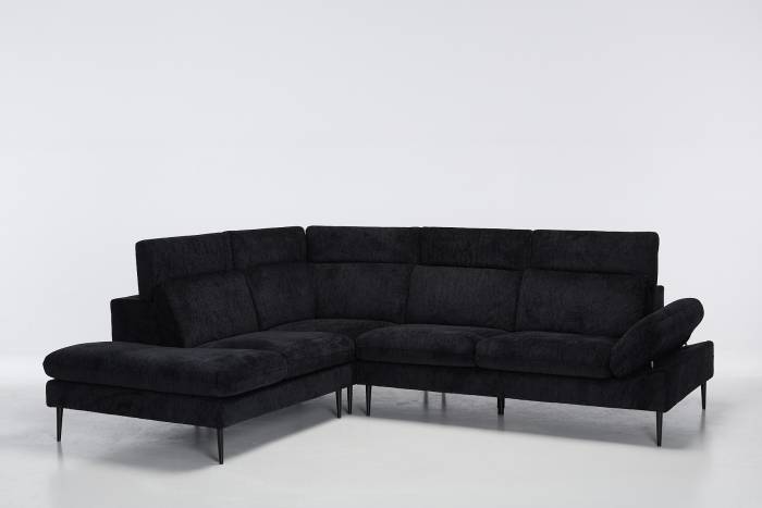 Madison Modern Left Hand Facing Chaise Corner Sofa - Black Chenille