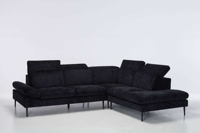 Madison Modern Right Hand Facing Chaise Corner Sofa - Black Chenille