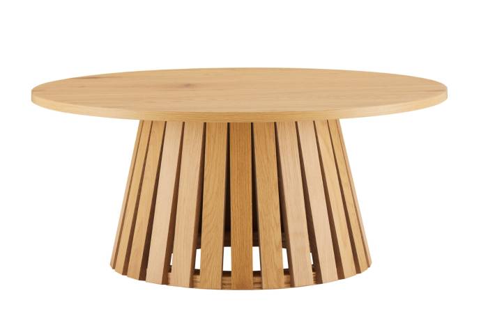 Stockholm Large Round Coffee Table with Slatted Pedestal Base - Oak Effect