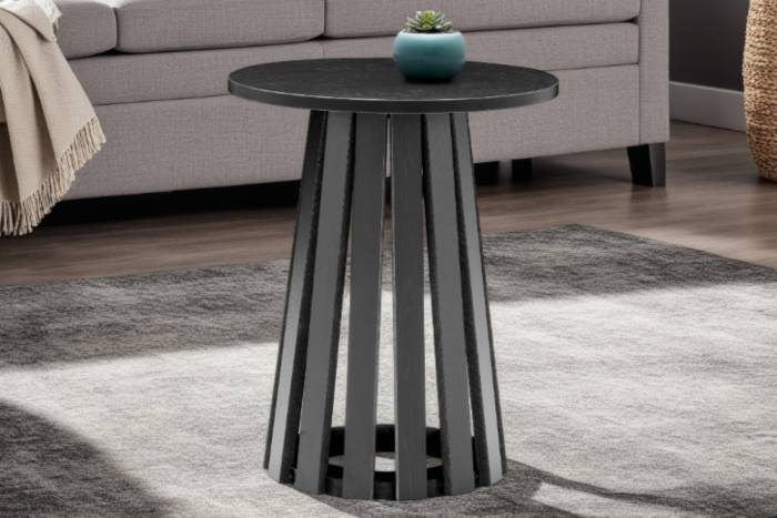 Stockholm Small Round Coffee Table with Slatted Pedestal Base - Black