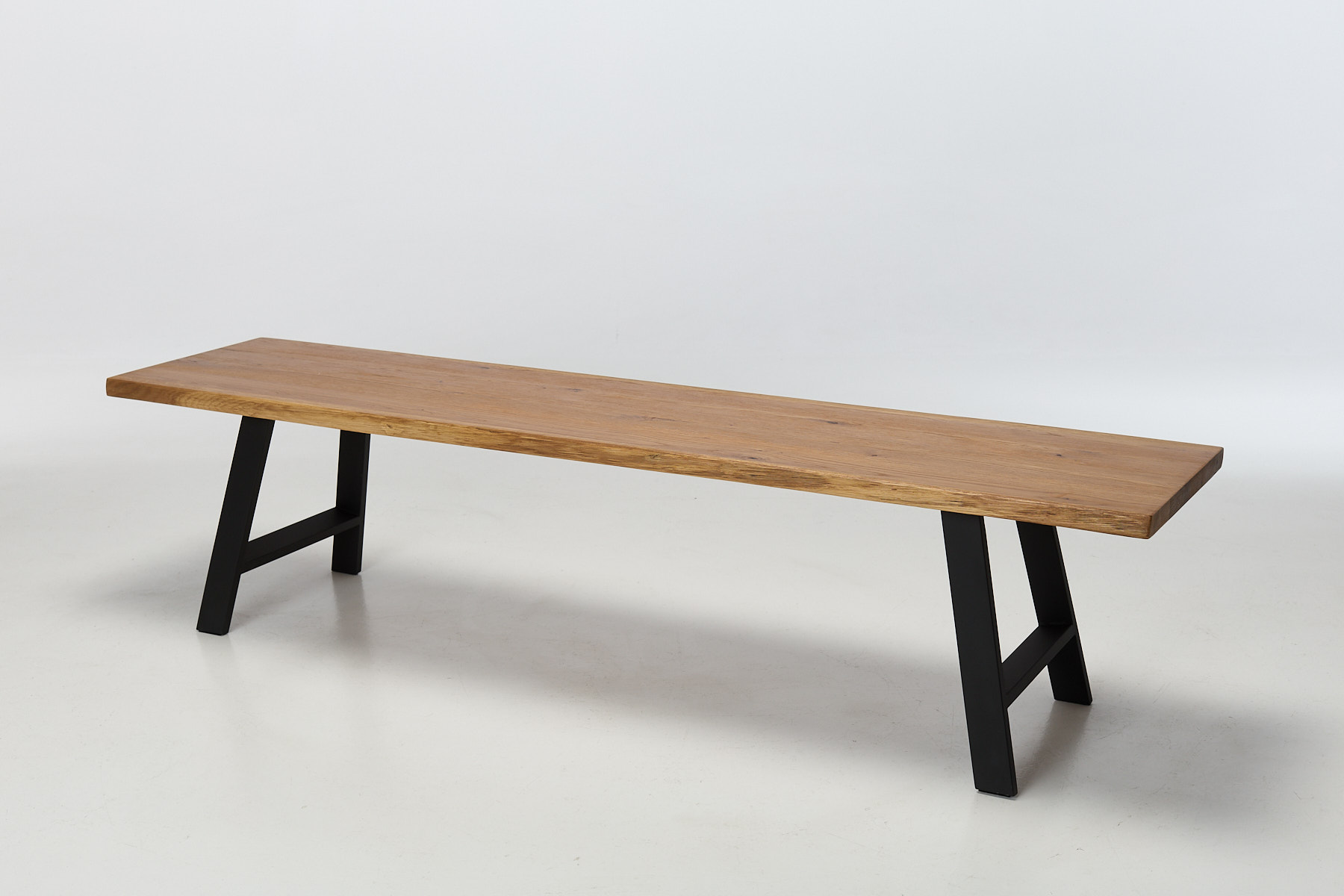 Alder 1.9m Live Edge Solid Oak Dining Bench with Black Legs