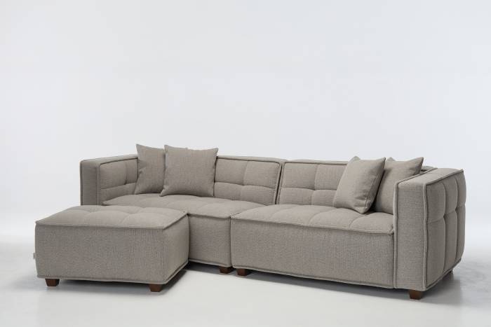 Arta Large Modern 4.5 Seater Sofa and Footstool - Warm Grey Luxury Woven Fabric