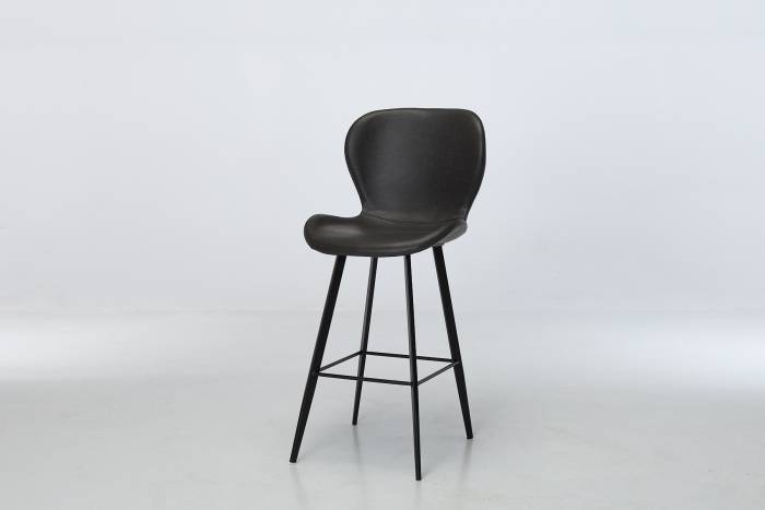 Billie Modern Dark Grey Faux Leather Bar Stools with Black Legs