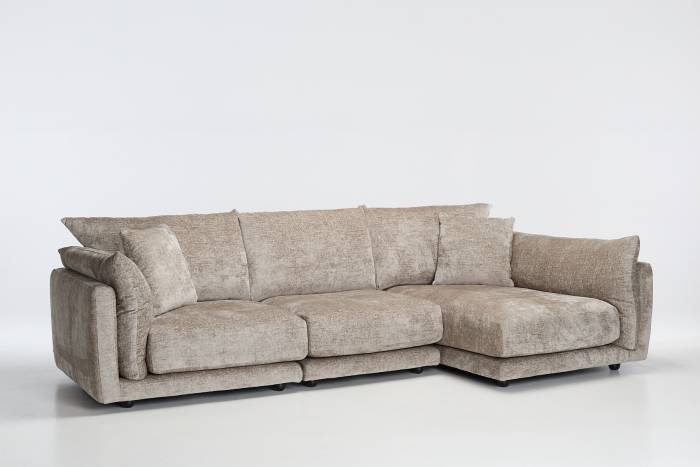 Brooklyn Modern L Shaped Corner Sofa with Right Hand Chaise - Stone Chenille
