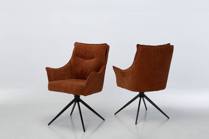 Cali Swivel Dining Chairs with Black Legs - Burnt Orange Woven Chenille
