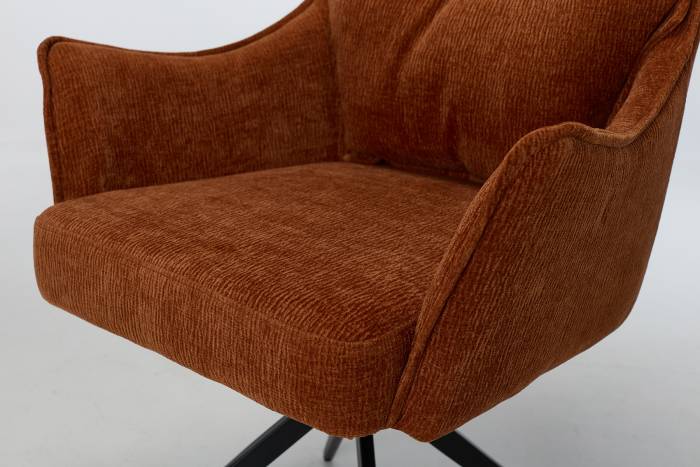 Cali Swivel Dining Chairs with Black Legs - Burnt Orange Woven Chenille
