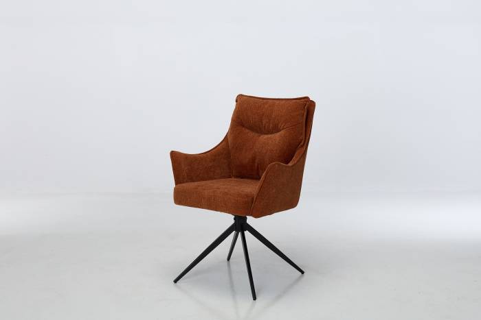 Cali Swivel Dining Chairs with Black Legs - Burnt Orange Woven Chenille