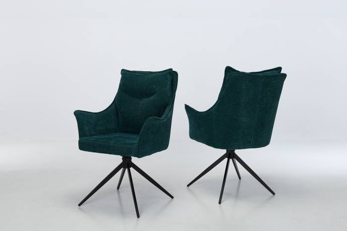 Cali Swivel Dining Chairs with Black Legs - Teal Woven Chenille