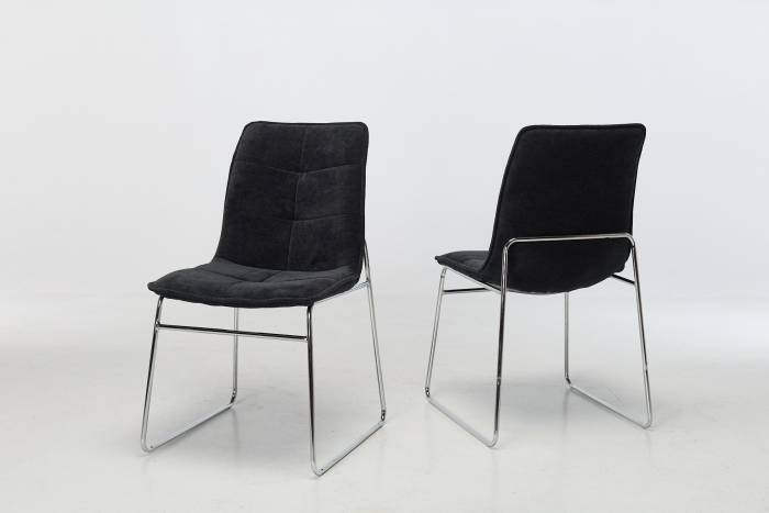 Capri Modern Black Textured Chenille Dining Chairs with Chrome Sled Shaped Metal Base