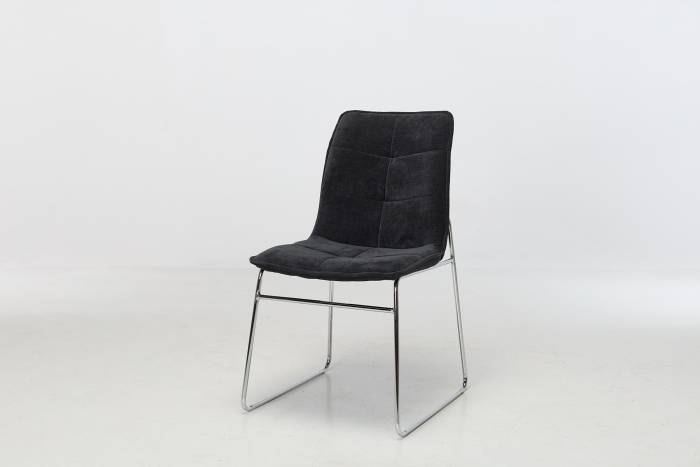 Capri Modern Black Textured Chenille Dining Chairs with Chrome Sled Shaped Metal Base