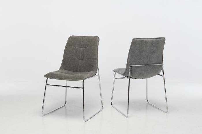 Capri Modern Grey Textured Chenille Dining Chairs with Chrome Sled Shaped Metal Base