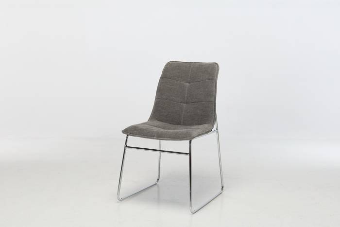 Capri Modern Grey Textured Chenille Dining Chairs with Chrome Sled Shaped Metal Base