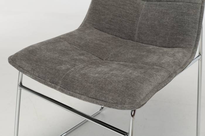 Capri Modern Grey Textured Chenille Dining Chairs with Chrome Sled Shaped Metal Base