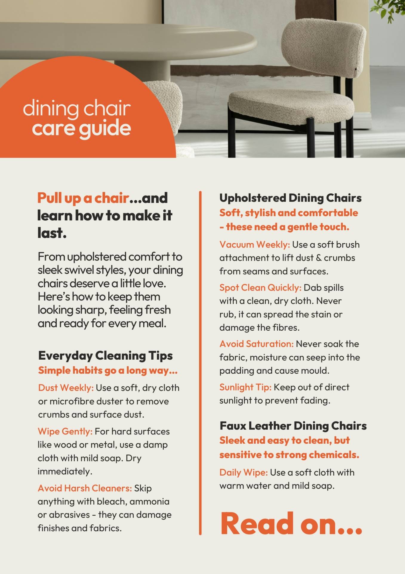Furniture Outlet Dining Chair Care Guide Cover Image
