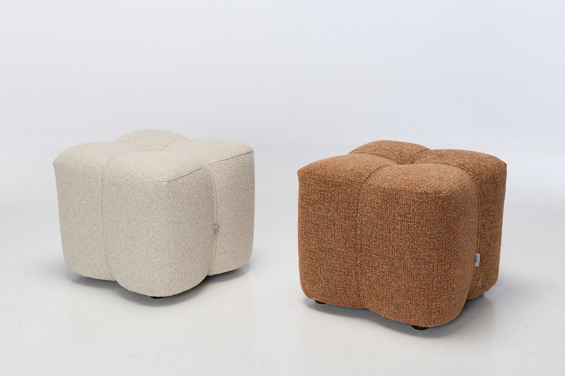 Luna 2 Modern Woven Chenille Pouffe Stools - Copper & Linen (Set of 2)
