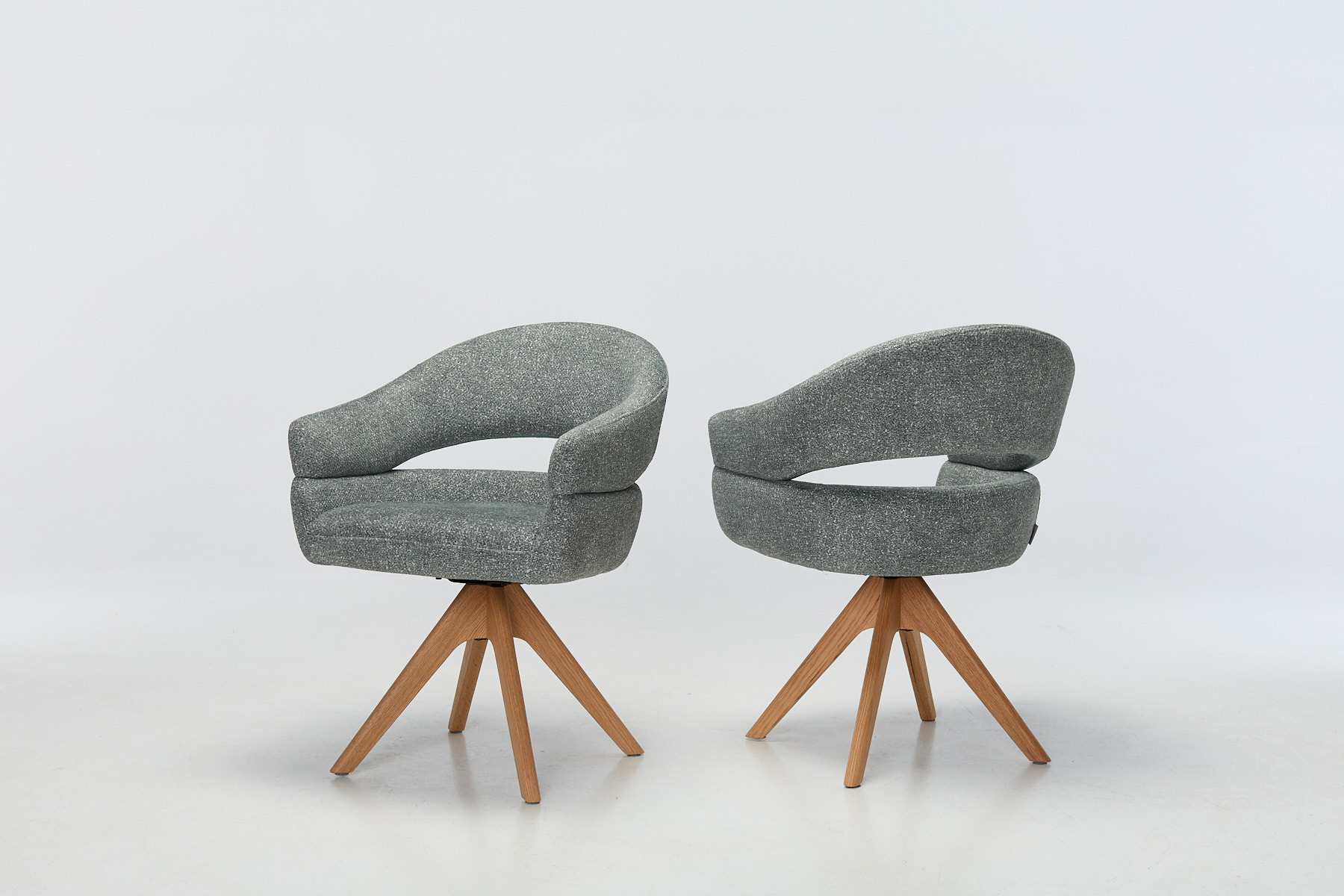 Lusso 360° Swivel Dining Chairs with Solid Oak Legs - Silver Green Deluxe Textured Fabric