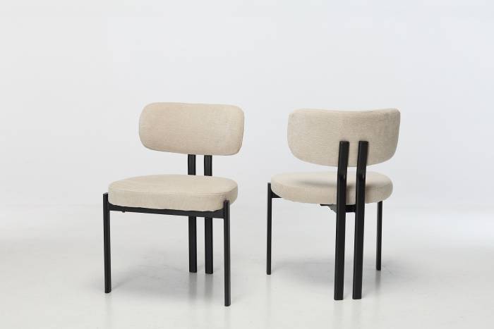 Nori Modern Dining Chairs with Black Legs - Cream Luxury Chenille Fabric
