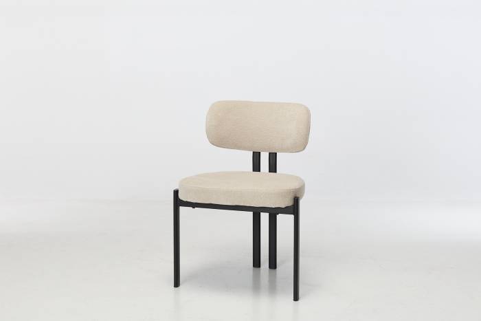 Nori Modern Dining Chairs with Black Legs - Cream Luxury Chenille Fabric