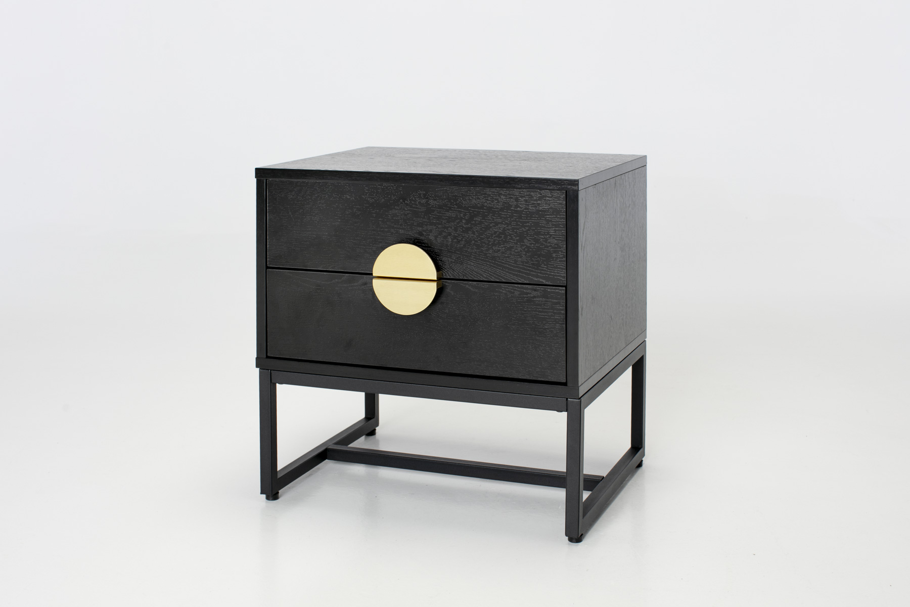 Oslo Bedside Table - Black 2 Drawer Bedside Table with Gold Handles