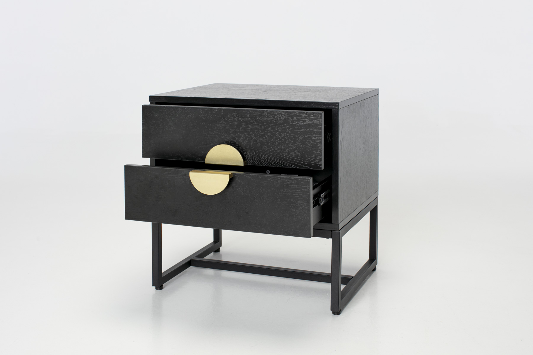 Oslo Bedside Table - Black 2 Drawer Bedside Table with Gold Handles