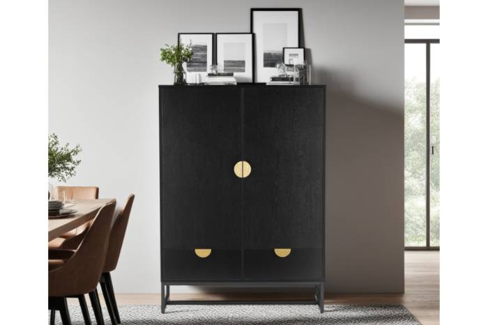 Oslo Black 2 Door 2 Drawer Highboard with Gold Handles