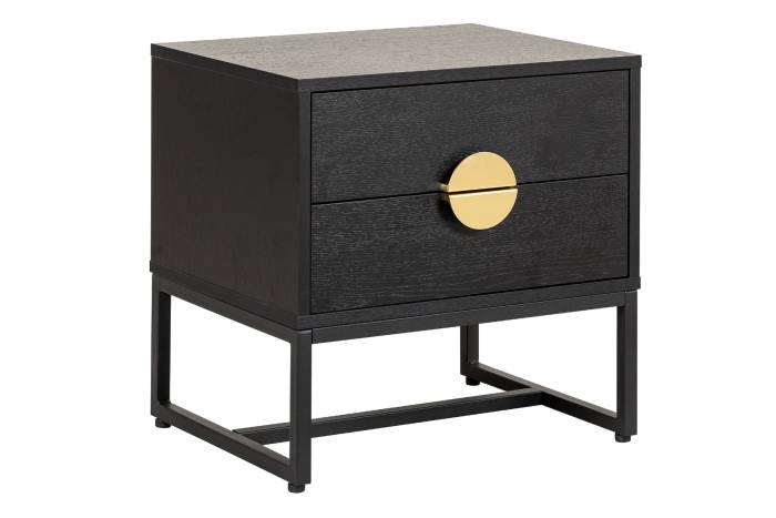 Oslo Black 2 Drawer Bedside Table with Gold Handles