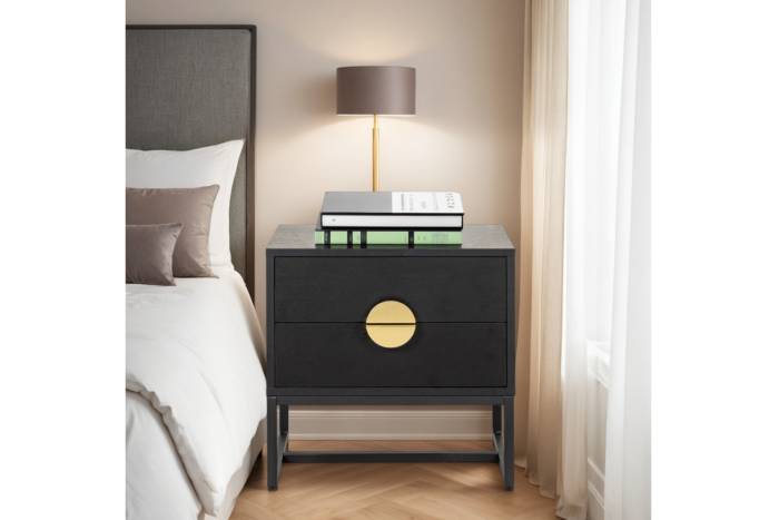 Oslo White 2 Drawer Bedside Table with Gold Handles