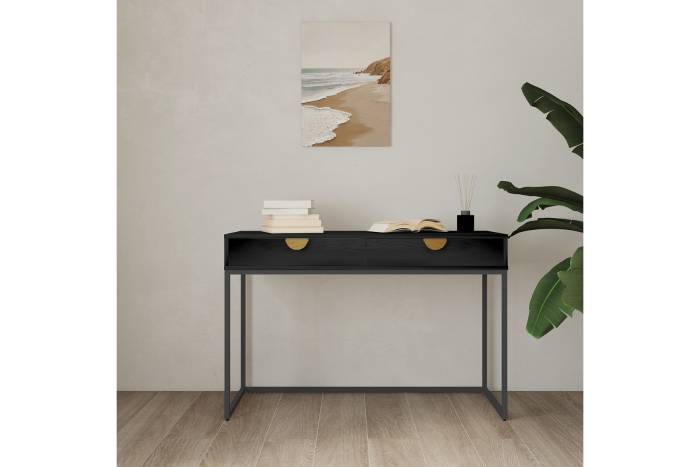 Oslo - Black 2 Drawer Dressing Table with Gold Handles