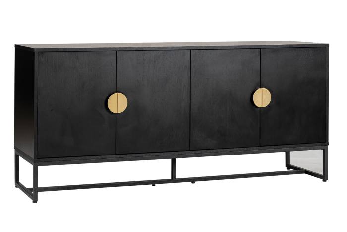 Oslo Black 4 Door Sideboard with Gold Handles