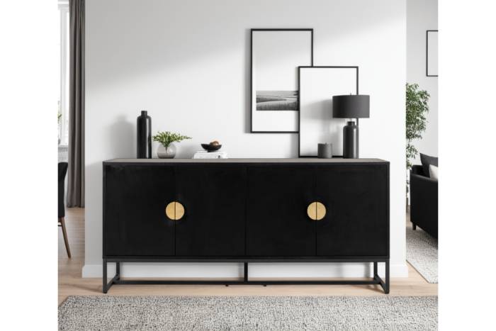 Oslo Black 4 Door Sideboard with Gold Handles