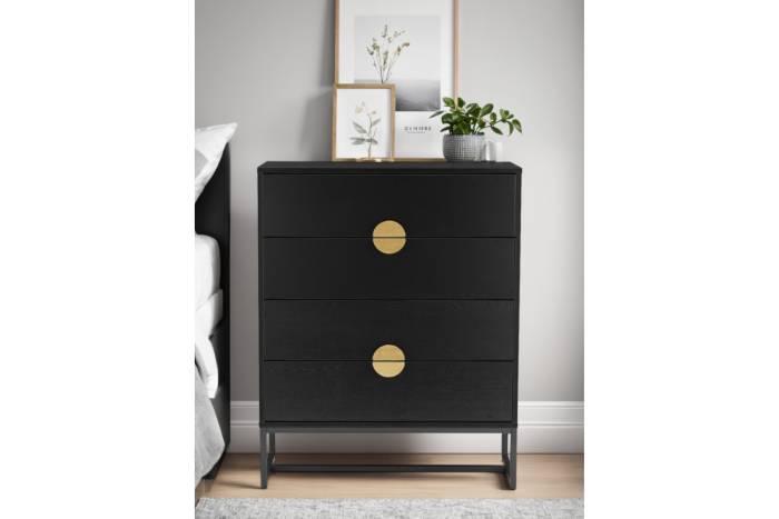 Oslo Black 4 Drawer Chest with Gold Handles