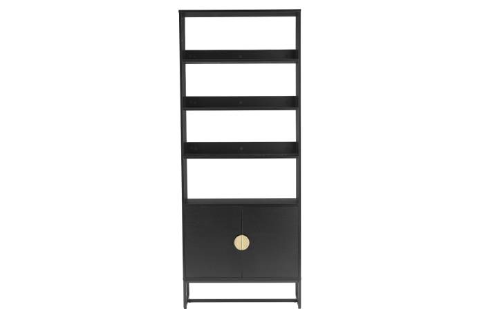 Oslo Black 2m Tall Bookshelf with 2 Door Cabinet and Gold Handles