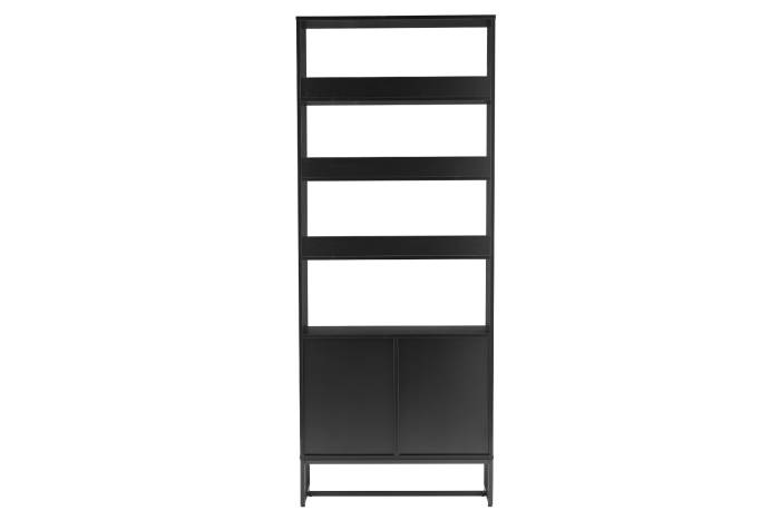 Oslo Black 2m Tall Bookshelf with 2 Door Cabinet and Gold Handles