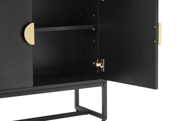 Oslo Black 2m Tall Bookshelf with 2 Door Cabinet and Gold Handles