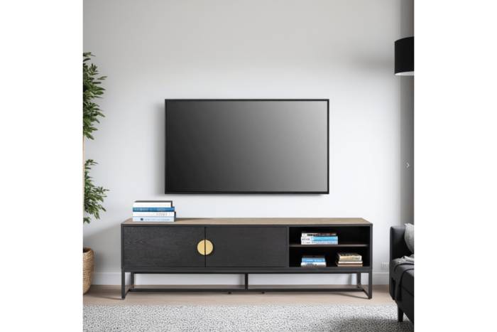 Oslo 1.6m TV Unit with 2 Doors & Open Storage - Black