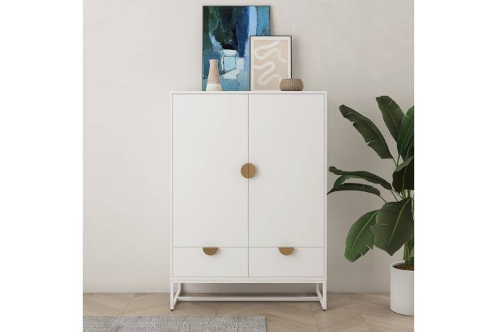 Oslo White 2 Door 2 Drawer Highboard with Gold Handles