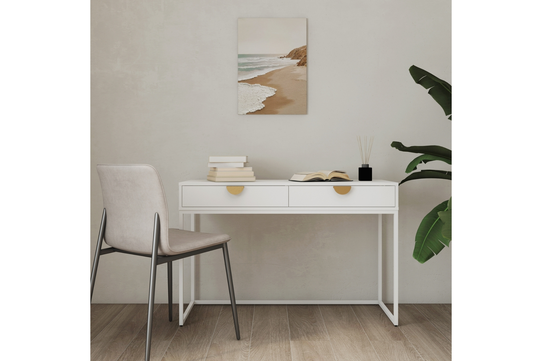 Oslo - White 2 Drawer Dressing Table with Gold Handles