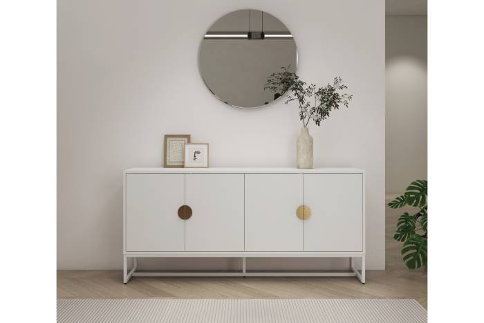 Oslo White 4 Door Sideboard with Gold Handles