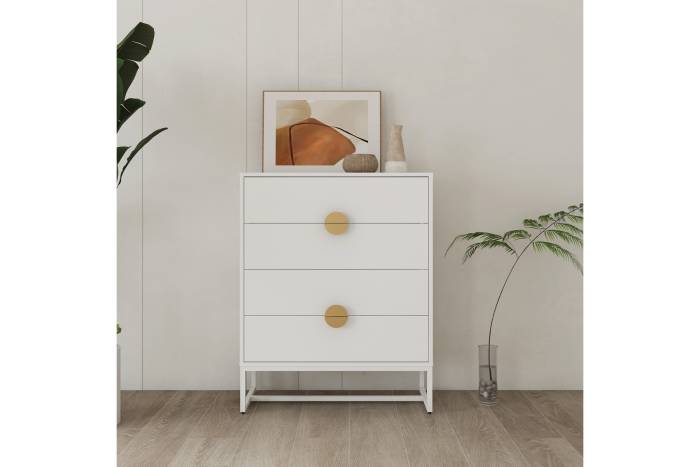 Oslo White 4 Drawer Chest with Gold Handles