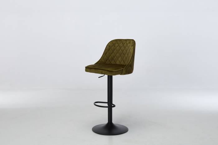 Venice - Olive Green Velvet Swivel Bar Stool with Black Base