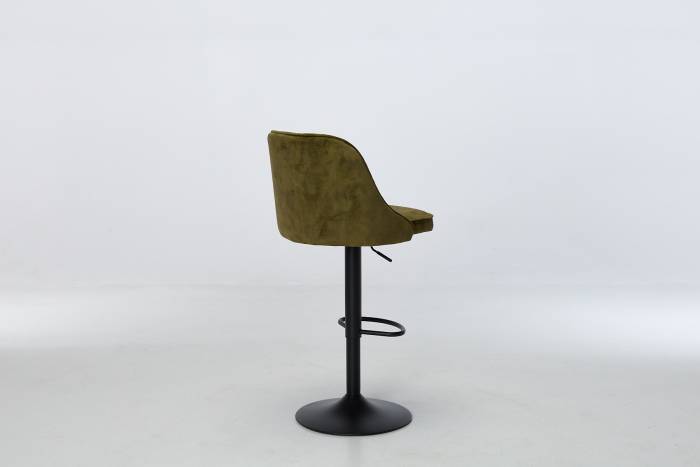 Venice - Olive Green Velvet Swivel Bar Stool with Black Base