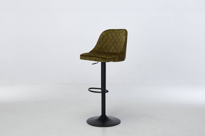 Venice - Olive Green Velvet Swivel Bar Stool with Black Base