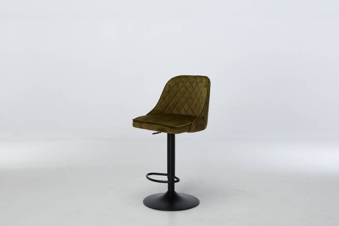 Venice - Olive Green Velvet Swivel Bar Stool with Black Base
