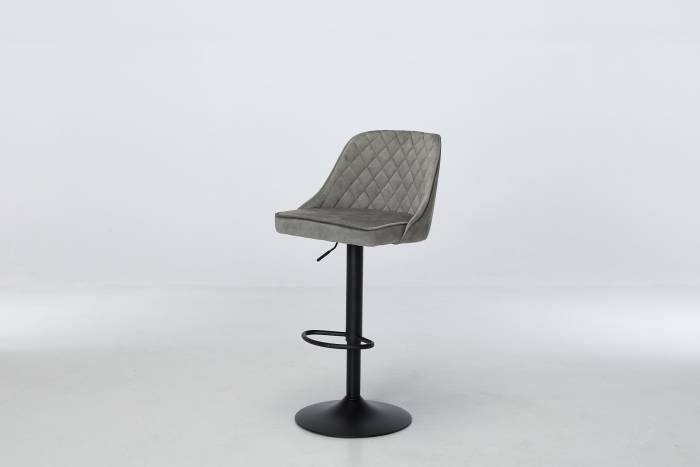 Venice - Silver Green Velvet Swivel Bar Stool with Black Base