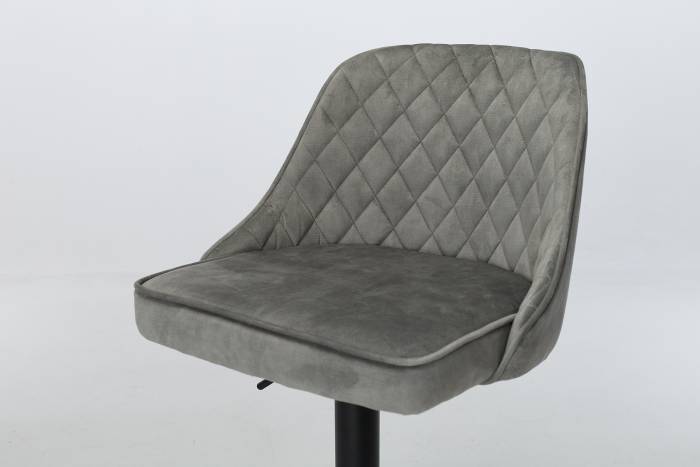 Venice - Silver Green Velvet Swivel Bar Stool with Black Base