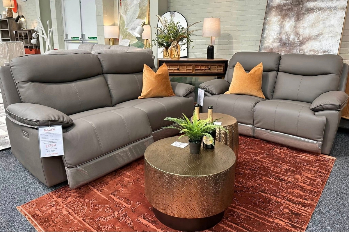 Belmont powered recliner sofas in Ash Grey Leather